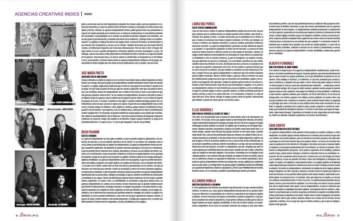 V3rtice's tweet image. Nuestra CEO, Laura Ruiz Porcel, participa en el reportaje de @elpublicistacom  sobre agencias indies, donde comparte su visión sobre innovación y transformación digital. ¡Seguimos creciendo y soñando más alto!
#V3rtice #Comunicación #PR