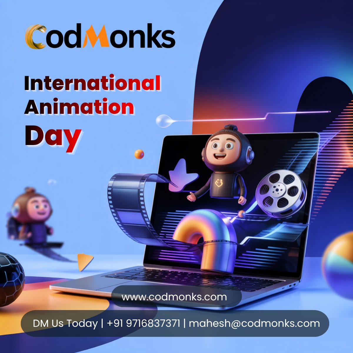 codmonksTech's tweet image. At CodMonks, we celebrate the art of motion — where code meets creativity to bring ideas to life. 🚀

#AnimationDay #CodMonks #TechMeetsCreativity #Innovation #Design #Storytelling #DigitalArt
