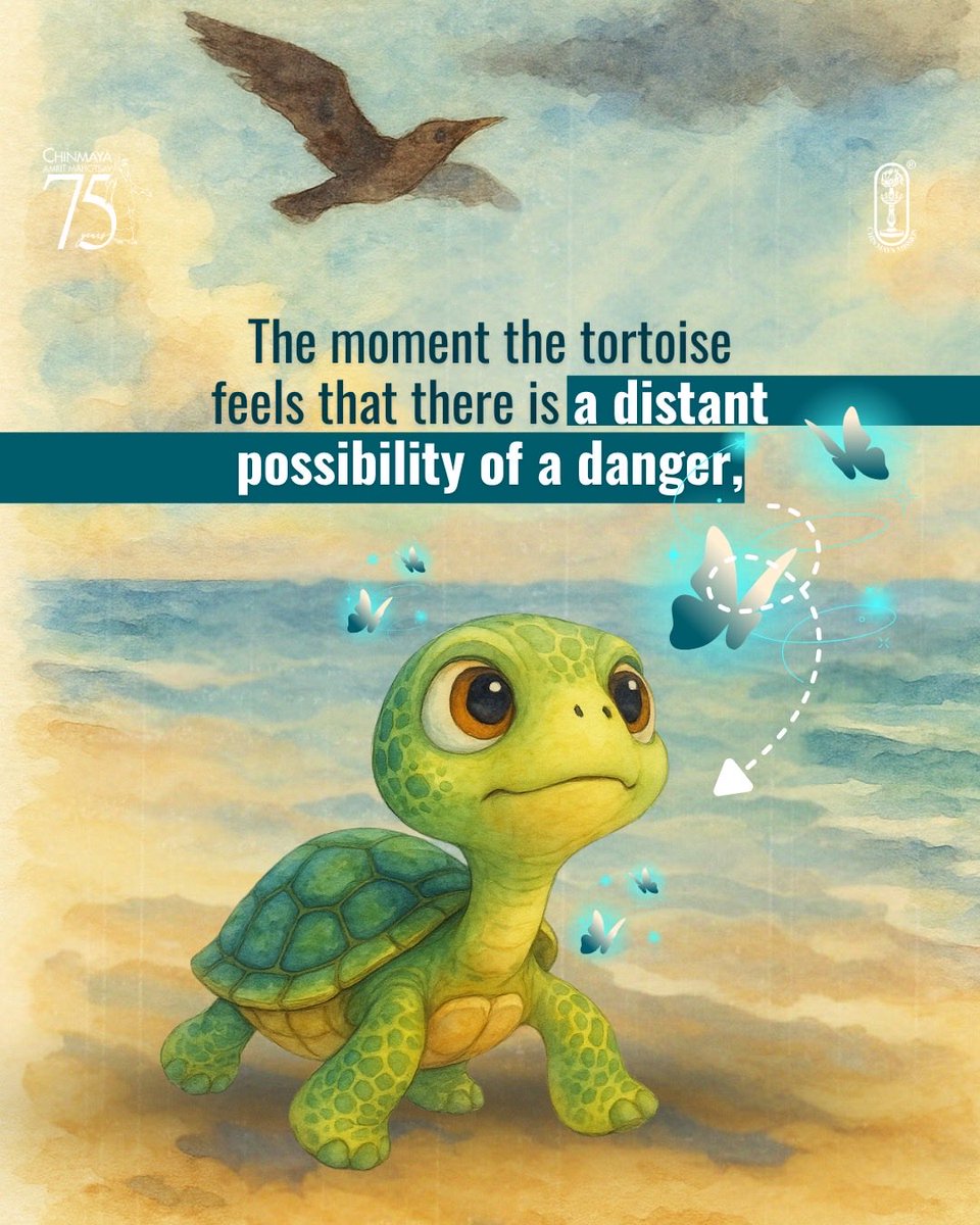 Chinmayananda's tweet image. Learn to master the tortoise way! Can you pull back like the tortoise today and everyday? Comment below!

#masteryourmind #protectyourself #mindfulnessmatters #mindmanagement #mentalclarity #spiritualintelligence #strongmind #wordsofwisdomfortoday #selfdiscipline
