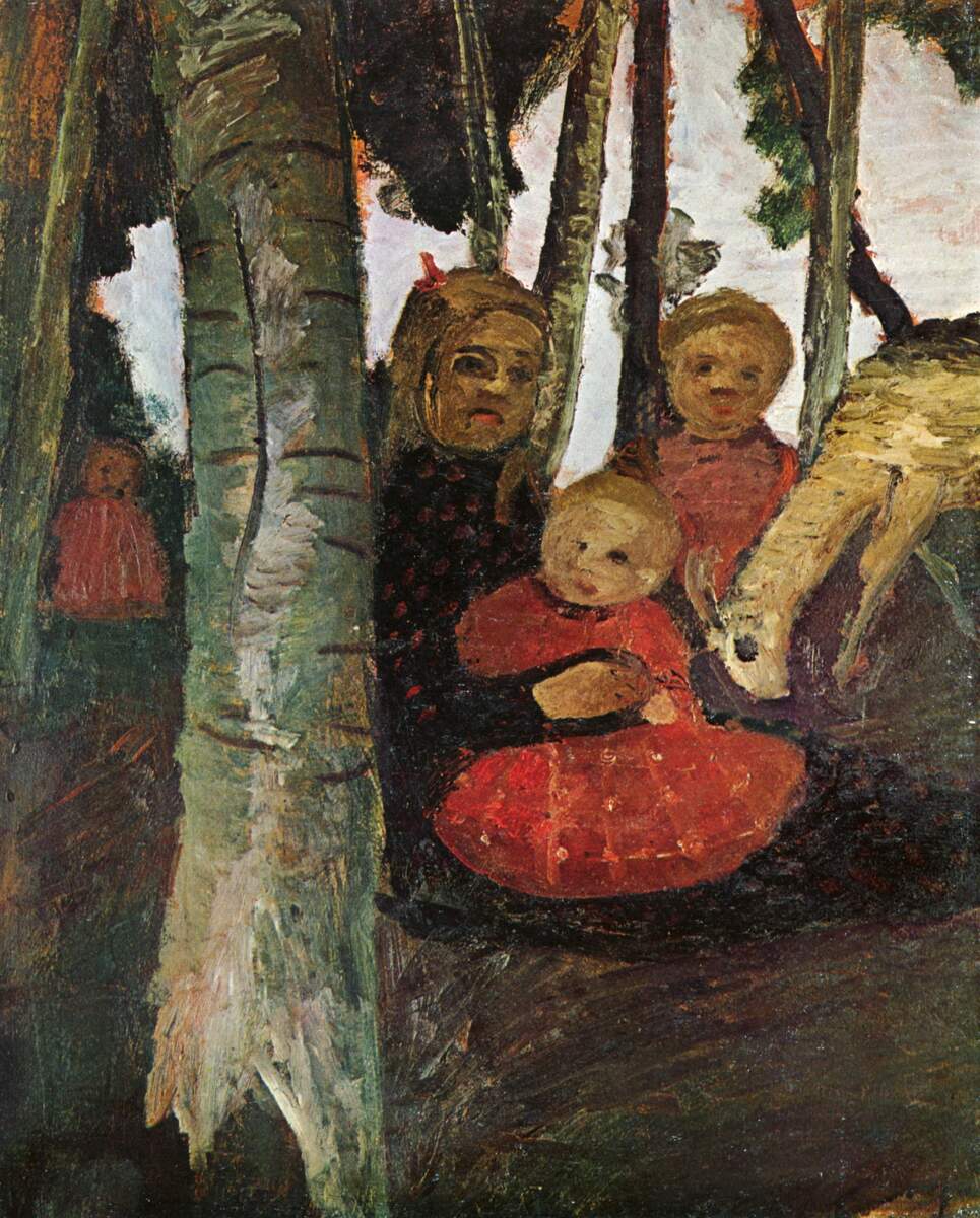 Three children with goat in the birch forest wikiart.org/en/paula-moder…
