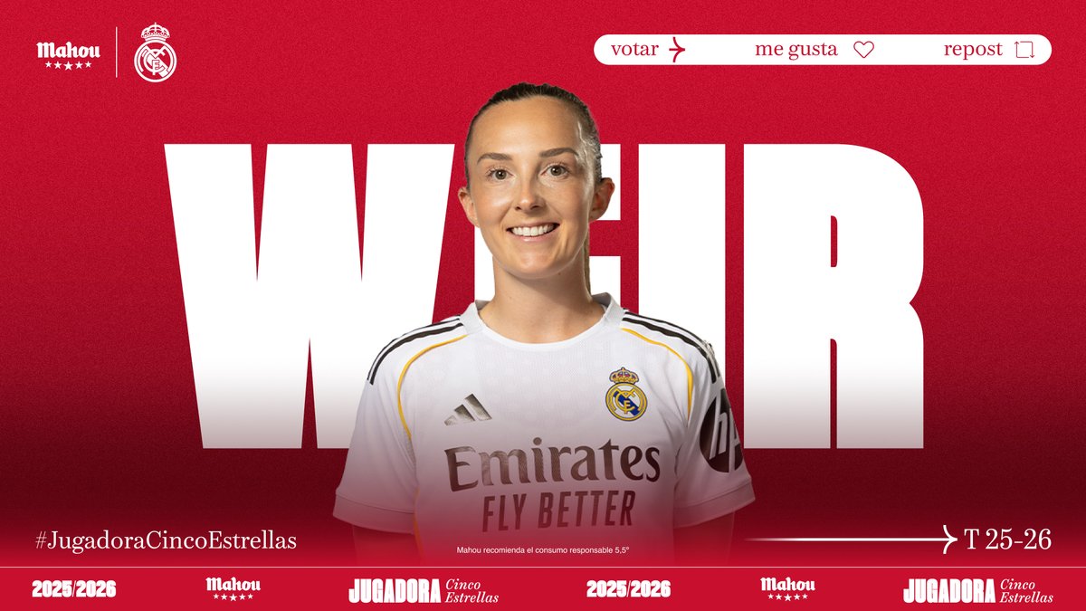 RT o MG si crees que <a href="/itscarolineweir/">Caroline Weir</a> ha sido la #JugadoraCincoEstrellas del <a href="/realmadridfem/">Real Madrid C.F.</a> en octubre. (2/6)