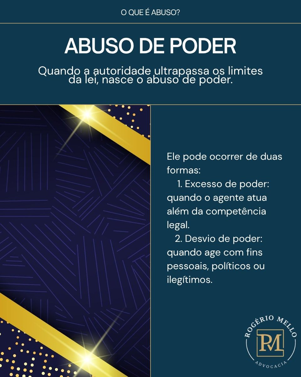 rogmelloadv's tweet image. 🔹 Nem toda punição é legítima.
O abuso de poder ocorre quando a autoridade ultrapassa os limites da lei ou desvia sua finalidade, agindo de forma arbitrária ou pessoal.

🛡️ Legalidade é limite. Defesa é direito.

#DireitoAdministrativo #DireitoSancionador #PAD #ServidorPúblico