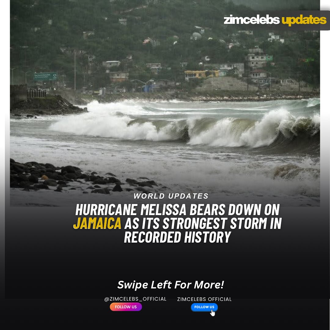 zimcelebs1's tweet photo. #ZCWorldUpdates : Jamaica is enduring a moment of profound crisis as Hurricane Melissa, an extraordinarily powerful Category 5 storm, bears down on the island. The slow-moving giant, which has rapidly intensified over the last few days, is predicted to be the strongest hurricane in recorded history to strike Jamaica directly, posing an unprecedented threat to life and infrastructure.
With maximum sustained winds nearing 175 mph (280 km/h), the government has enacted mandatory evacuation orders for vulnerable, low-lying, and flood-prone communities, including in the capital, Kingston. Officials have warned that extensive damage, long-duration power and communication outages, and the isolation of communities are to be expected.
The storm’s initial effects are already being felt. The Jamaican Public Service (JPS) has reported that tens of thousands of customers have experienced power outages. Tragically, the Ministry of Health and Wellness has reported three storm-related deaths in Jamaica, with casualties also reported in Haiti and the Dominican Republic as Melissa tracked through the Caribbean.
Prime Minister Andrew Holness has urged citizens to take the threat with the utmost seriousness, stating that no infrastructure in the region is built to withstand a Category 5 hurricane. Humanitarian organizations, including the World Food Programme (WFP) and World Central Kitchen (WCK), have pre-positioned supplies and teams to assist with what is anticipated to be a massive and difficult recovery effort.