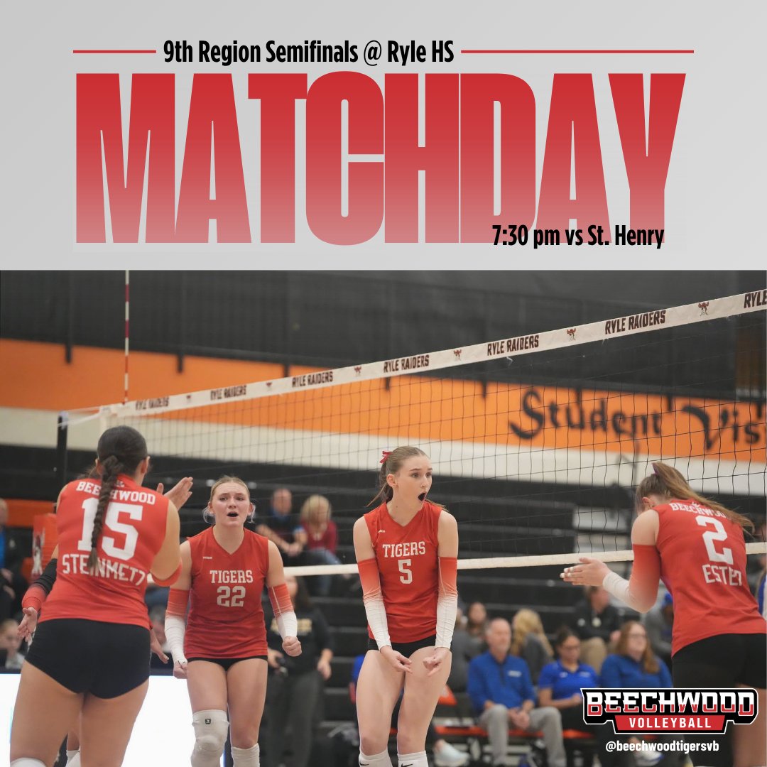 It’s go time, Tiger Nation! 🐯🔥
Your Tigers are ready for a 9th Region showdown with St. Henry. Let’s turn up the energy and keep the momentum going! 💪🏐
#LetsGoTigers #BHSVolleyball #9thRegion