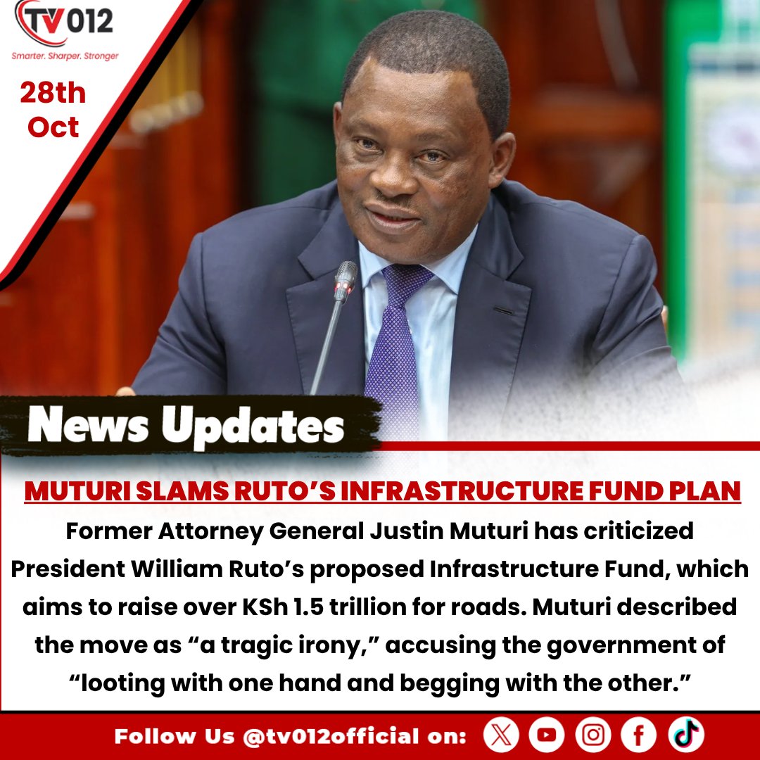 tv012official's tweet image. Muturi Slams Ruto’s KSh 1.5 Trillion Infrastructure Fund Plan

#Ruto #JustinMuturi #InfrastructureFund #KenyaPolitics #Accountability #tv012newsupdate