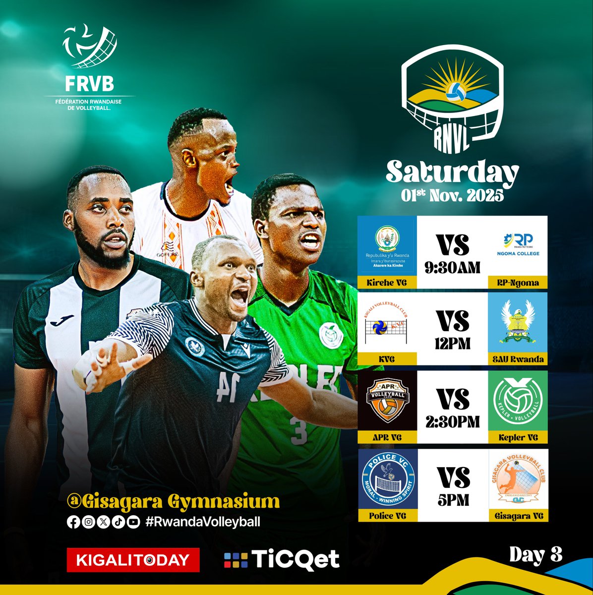 Rw_Volleyball's tweet photo. Hello @RwandaSouth #RNVL Day 3 is coming to your soil🔥 Volleyball lovers We’re heading to Gisagara this Saturday with Men’s games on the schedule.
This round, the Women’s teams will take a short break, but the game continues in full Vibes
#SmartGame for #SmartPeople https://t.co/haZFUuSYN8