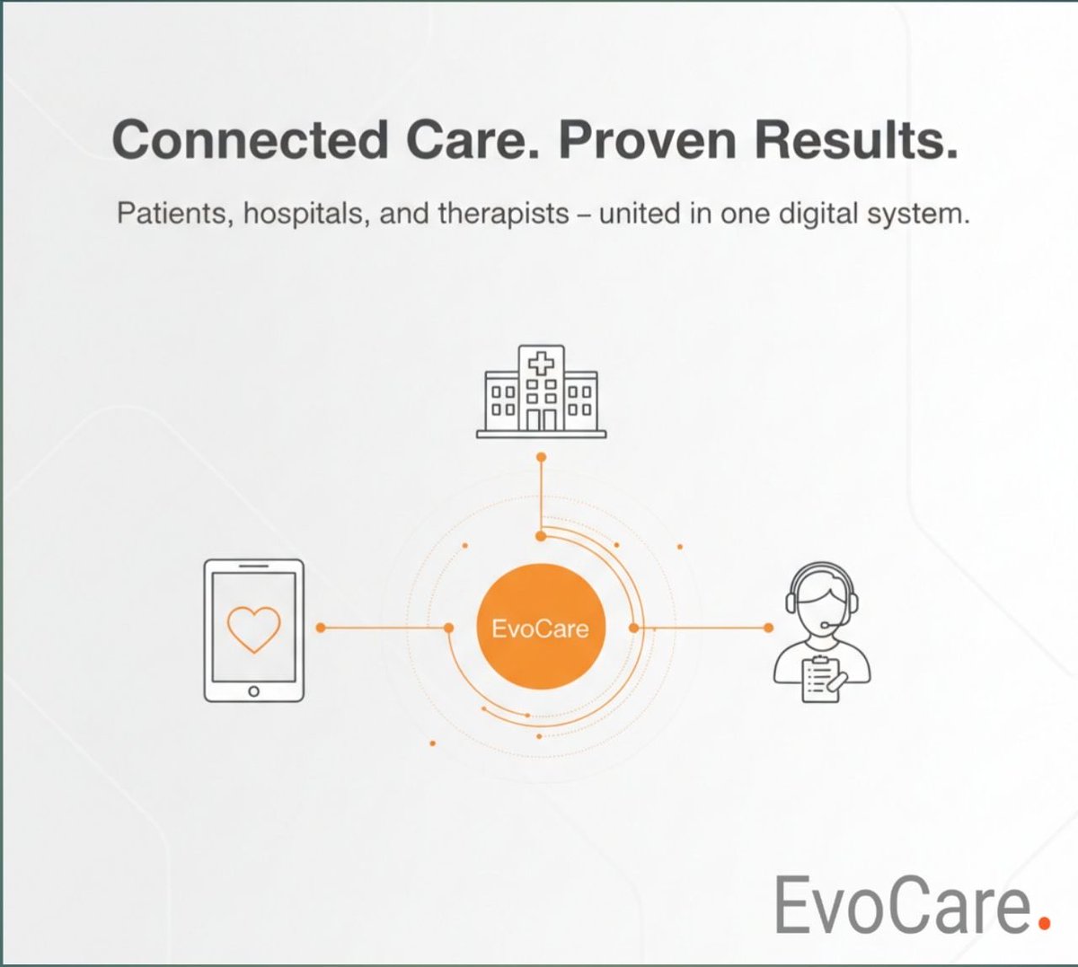 HOW EVOCARE CONNECTS PATIENTS, HOSPITALS AND THERAPISTS IN ONE DIGITAL SYSTEM. 

EvoCare unites patients, hospitals, and therapists in one seamless digital system. turning fragmented healthcare into coordinated care.

✅Therapists track real-time progress.
✅Hospitals gain