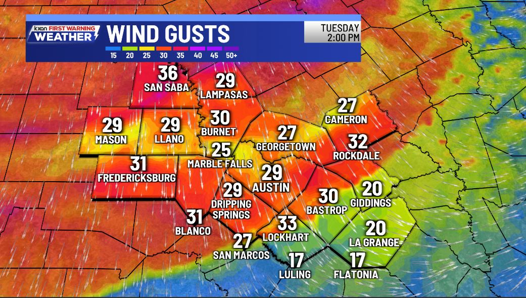 KristenCurrieTV's tweet photo. Gusty winds follow today's cold front (TUE).
Sustained wind: 10-20 mph
Gusts: up to 35 mph

#Autin #ATX #TXWX https://t.co/JiivnEXI4h