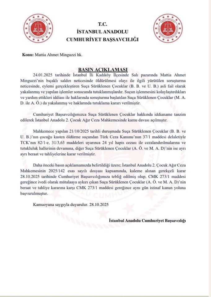ihsanyalcinTR's tweet photo. 🔴 SONDAKİKİKA | İki beraate savcılıktan itiraz geldi

İki saldırgan 24’er yıl aldı.
Diğer ikisi ise beraat etti.
Savcılık bu karara “Hayır” dedi, istinafa gitti.
Mattia Ahmet Minguzzi için adalet mücadelesi sürüyor.
Bitmedi. 
Bitmeyecek.
#MattiaAhmetMinguzzi 
#AhmetMinguzziEmsalOlsun 
#AhmetOrtakDavamız
