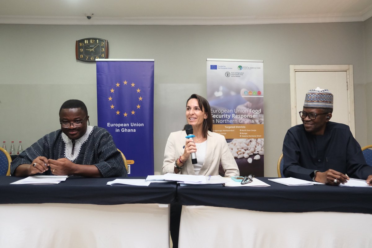 FAOGhana's tweet photo. In Tamale, @FAOGhana, together with @mofaghana1 and @EuropeInGhana, convened the Project Steering Committee for the 🇪🇺 Food Security Response in Northern 🇬🇭.

The meeting reviewed key progress made so far and adopted the 2026 work plan to strengthen food systems and resilience. https://t.co/LExqmJjNN2