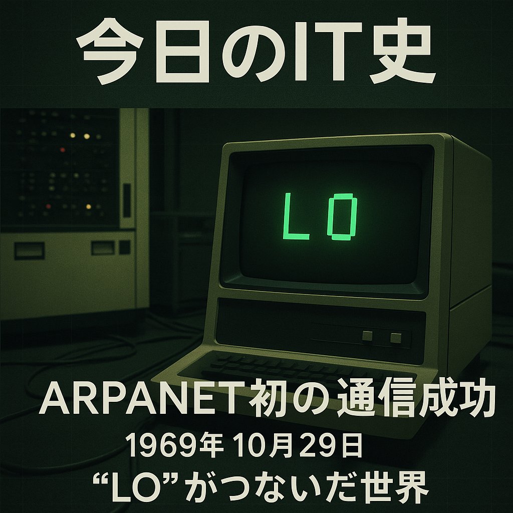takz2001's tweet image. 【今日のIT史】
1969年10月29日、ARPANETで世界初のメッセージ送信に成功。
「LOGIN」と入力され、最初の2文字「LO」でクラッシュ。
それが、インターネットの最初の言葉でした。
#IT史 #インターネットの誕生 #ARPANET #Sora2