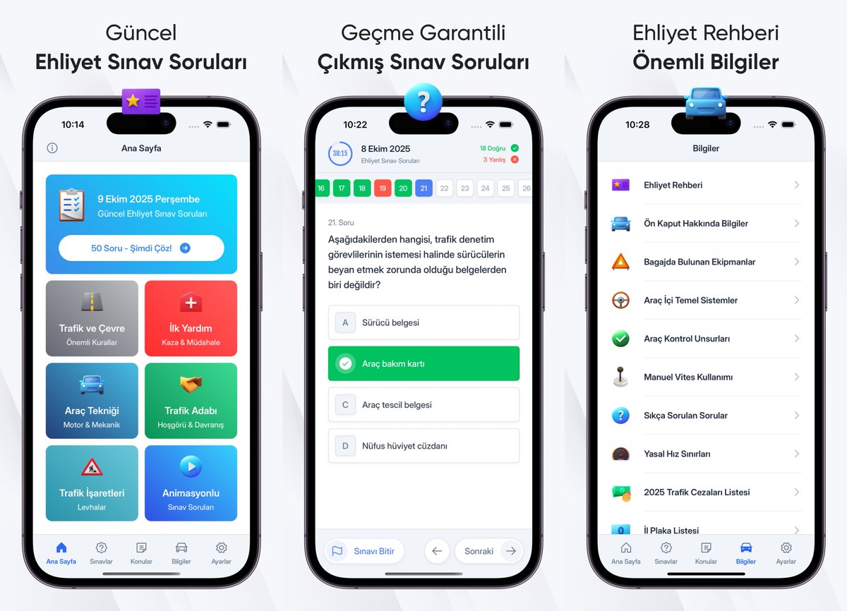 ugurdalkiran's tweet image. ✨ Yeni bir uygulama yayınladım.

🚦 Ehliyet sınavına dair her şey bu uygulamada, güncel sorularla sınava hazırlanın!

#react #reactnative #indiedev #indiehackers #buildinpublic #MobileAppDevelopment #appstore #Android #AndroidDevs #GooglePlay