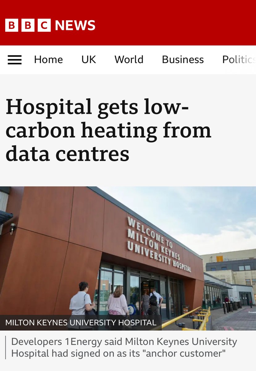 GOOD NEWS: A new £95 million low-carbon heat network in Milton Keynes, UK will use waste heat from data centres and large heat pumps to provide heating for buildings across the city, including Milton Keynes University Hospital.

bbc.co.uk/news/articles/…