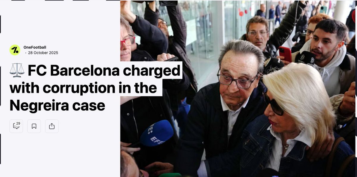 MadridSpot's tweet image. 🚨🚨🚨#TheObjective 

FC Barcelona has been charged as a legal entity in the #Negreira case. 
Barca vice president Elena Fort will testify on January 27 in court as the club&apos;s legal representative..