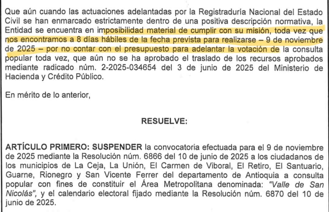El gobierno <a href="/petrogustavo/">Gustavo Petro</a> no giró los recursos a la <a href="/Registraduria/">Registraduría Nacional del Estado Civil</a> para adelantar la jornada electoral del Área Metropolitana del Valle de San Nicolás.

Nos preguntamos: ¿por qué la pasada consulta interna del Pacto Histórico, partido del Presidente, sí contó con todos los