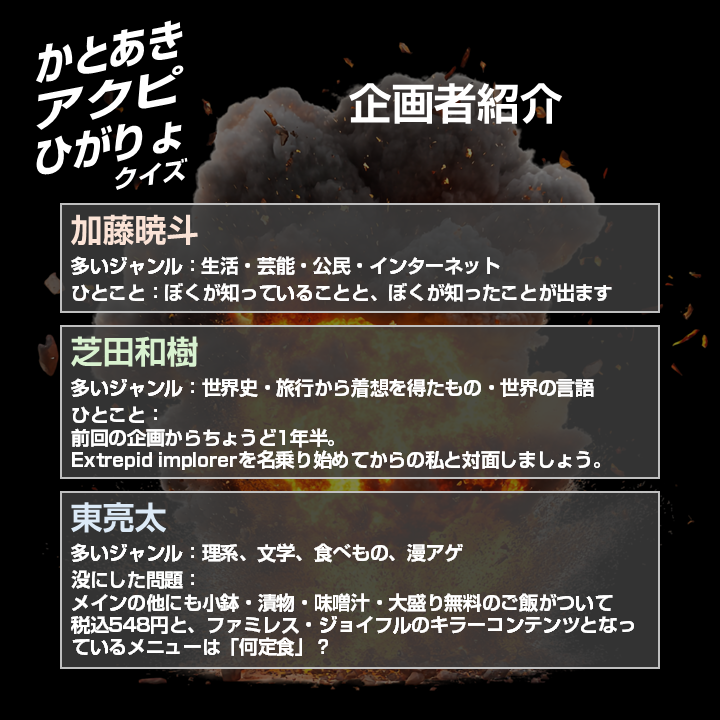 hayakunaruyatu's tweet image. 先月に同期の芝田・東と行った企画の問題集を出しました💥💥💥

コンセプトは「タイプの異なる3人が、各々良いクイズだと思うものを出す」です。
タメになる問題と、タメになるかはさておき想いの詰まった問題があります。

ペーパー30問+早押し248問と諸々で400円です。よろしくお願いします。
