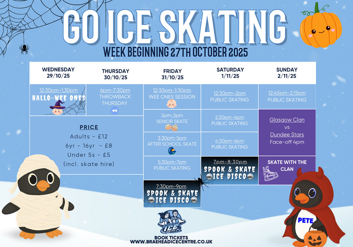 🎃 | 𝑳𝒂𝒄𝒆 𝑼𝒑 𝒀𝒐𝒖𝒓 𝑺𝒌𝒂𝒕𝒆𝒔, 𝑰𝒕’𝒔 𝑯𝒂𝒍𝒍𝒐𝒘𝒆𝒆𝒏 𝑾𝒆𝒆𝒌! 

We’ve got a spooktacular lineup—from Hallo-Wee Ones and Public Skating sessions, to the Spook &amp; Skate Ice Discos—there’s something for everyone to enjoy! 👻⛸️

🎟️ bit.ly/IceCentreTicke…