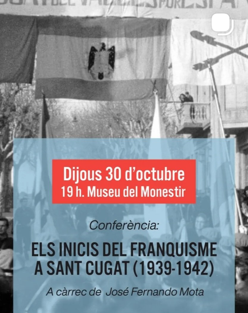 Aquest dijous té lloc a #SantCugat la 1a xerrada del cicle per commemorar el 50è aniversari de la mort del dictador Franco. Un projecte impulsat des de l'àrea de Memòria Històrica de l'<a href="/ajsantcugat/">Aj. Sant Cugat</a> i del <a href="/MuseuSantCugat/">Museus de Sant Cugat</a>, amb el suport de diverses entitats de la ciutat!