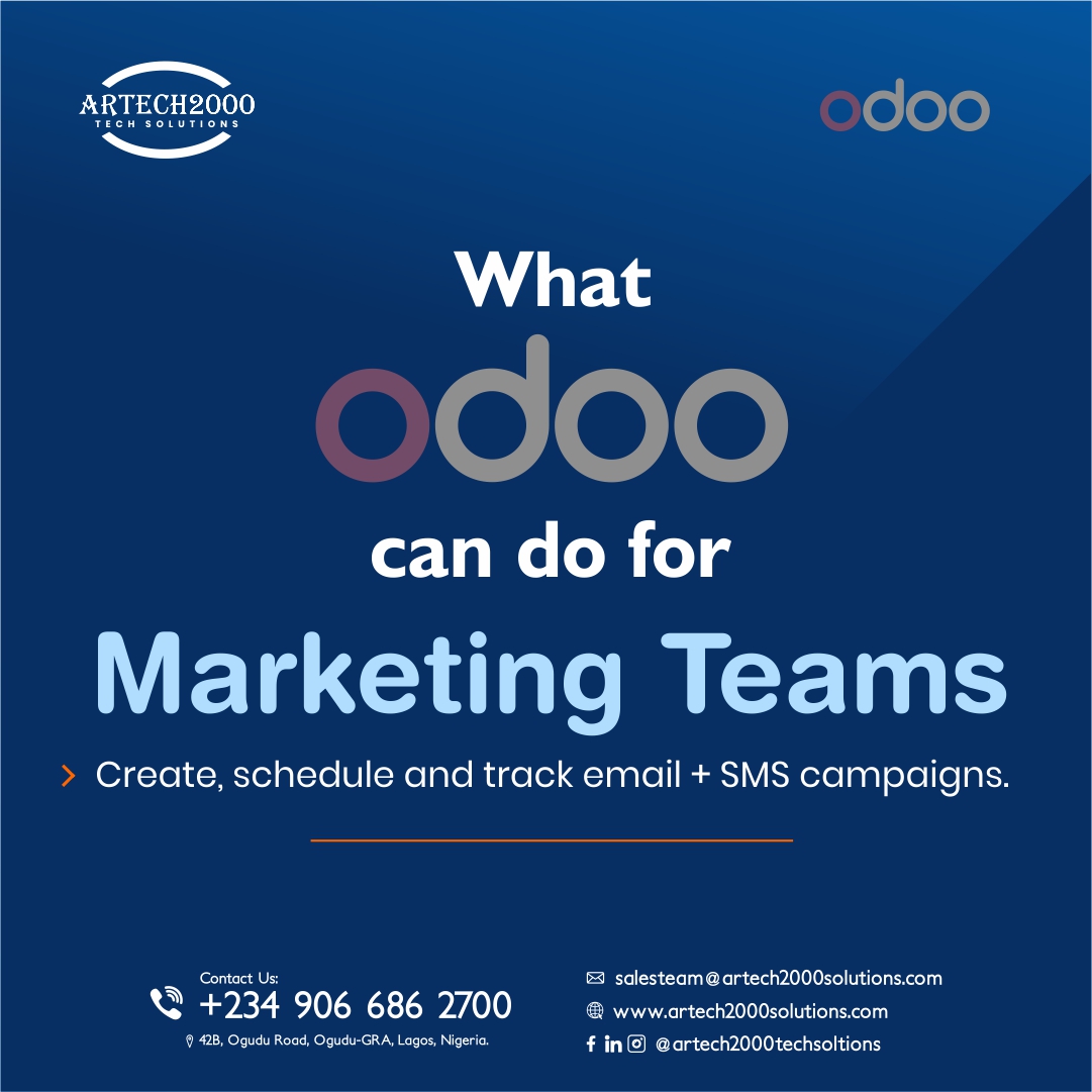 Artech2000_Tech's tweet image. Empower your Marketing Team with Odoo!

Easily create, schedule &amp;amp; track Email &amp;amp; SMS campaigns all from one platform.

Simplify your Workflow. Amplify your Reach.

Discover more with Artech2000 Tech Solutions.

Click this link: bit.ly/4orTSjE to book a FREE demo today!