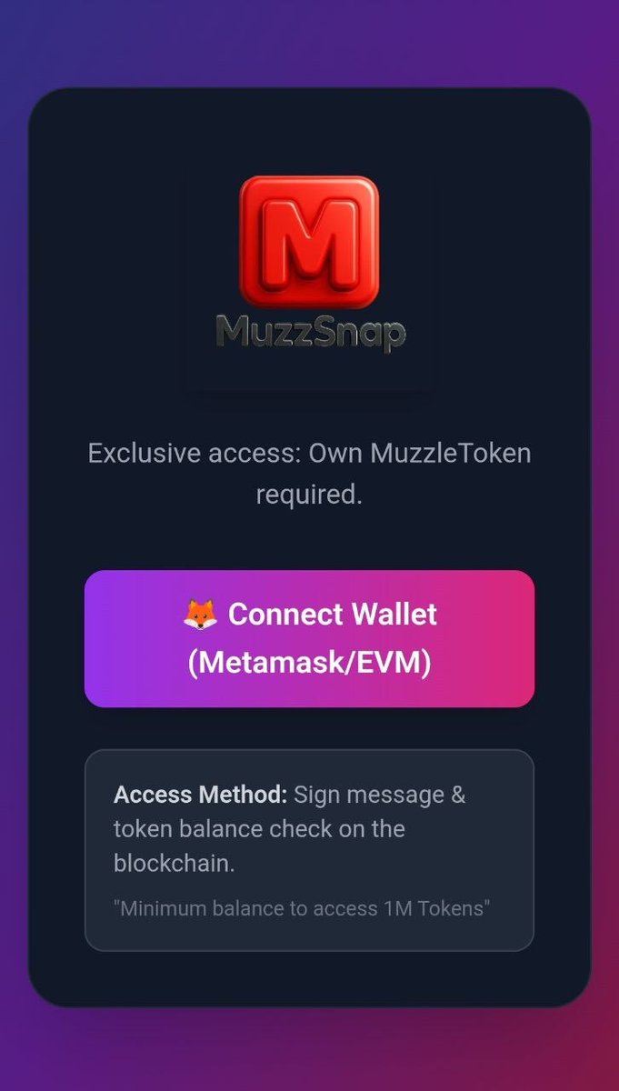 MuzzleToken's tweet image. You want access?

Prove it on-chain.

MuzzSnap
Exclusive. Web3 only. 🦊🔥 
#MuzzSnap #MuzzleToken #MUZZ #Web3 #CryptoCommunity #Crypto #MetaMask #EVM #SocialFi