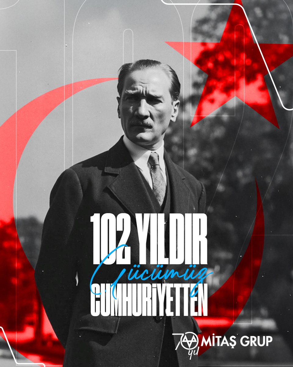 MitasGroup's tweet image. 102 yıldır geleceğimizi aydınlatan en büyük güç: Cumhuriyetimiz. 🇹🇷

Atatürk’ün izinde, aynı kararlılıkla üretmeye ve ülkemiz için çalışmaya devam ediyoruz.

#MitaşGrup #CumhuriyetBayramı #102Yıl