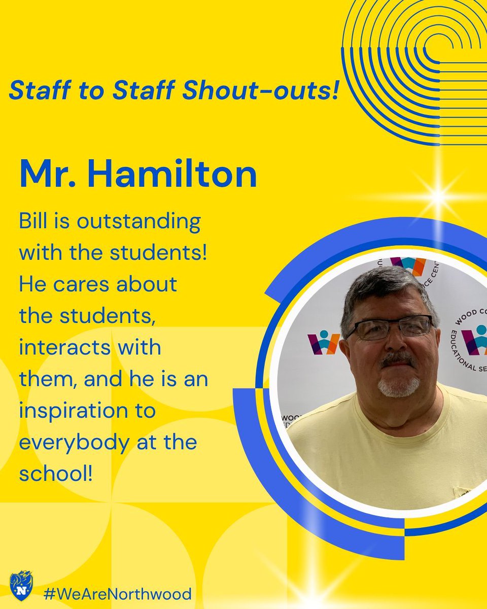 Today's Staff-to-Staff Shout-out goes to Mr. Hamilton! #WeAreNorthwood #RecognizingRangers