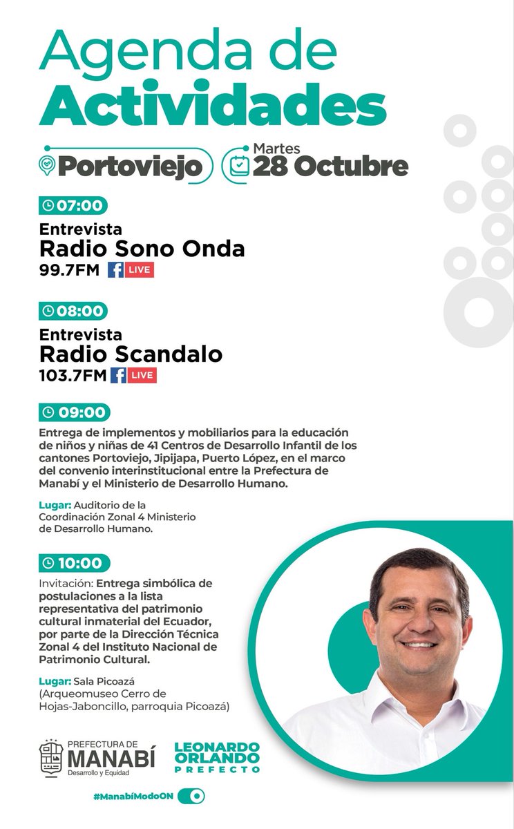 Leoorlandoa's tweet photo. Buenos días herman@s manabitas 

Iniciamos la jornada informando a los manabitas las grandes noticias que tenemos para ustedes. 

Los invito a escucharnos. https://t.co/p8uAU2oTkG