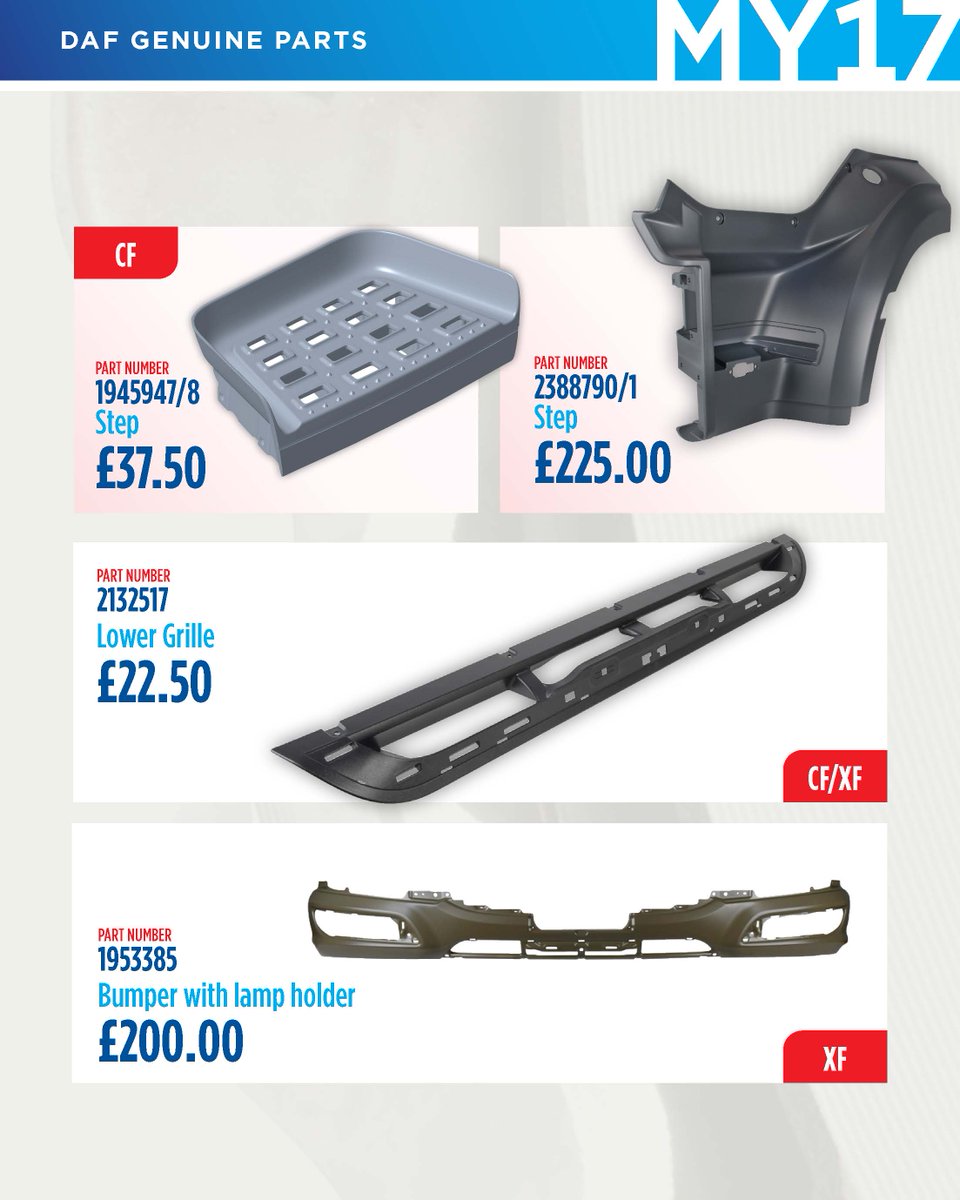 These MY17 parts deals end this week - DON'T MISS OUT. 📢

If your fleet needs mirrors, steps or bumpers, then contact your local DAF Parts team now: daf.co.uk/en-gb/dealer-l… 

Stay genuine. Stay road-ready.

#TruckParts #Trucks #DAFTrucks #DAFParts #Deals