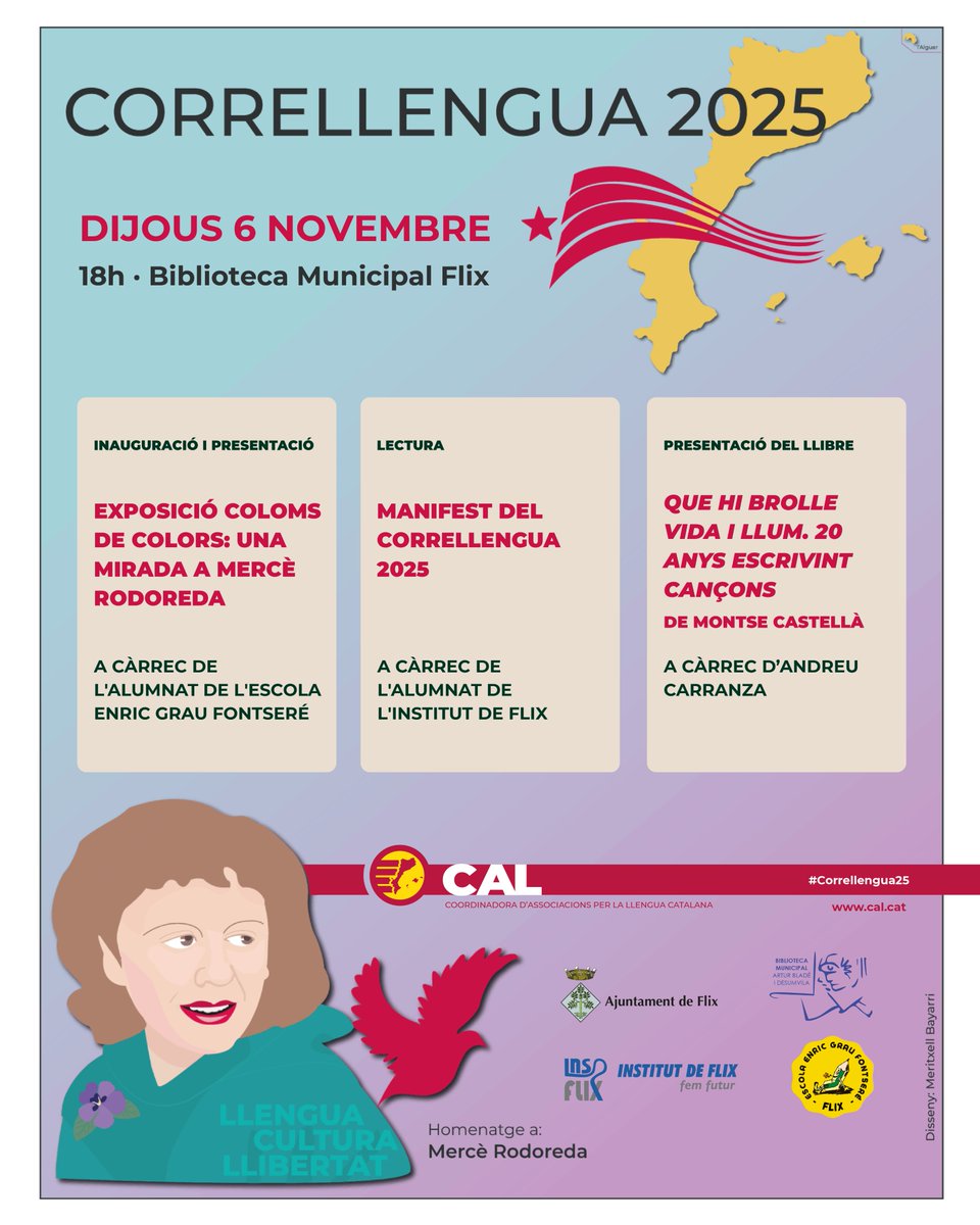 📣Un any més, el nostre municipi s’uneix al Correllengua, la festa de la llengua i la cultura catalana.

📍 Dijous, 6 de novembre a les 18 h a la <a href="/BibliotecaFlix/">Biblioteca de Flix</a> 

Participa en la jornada que celebra la paraula, la creativitat i el compromís amb la nostra llengua.