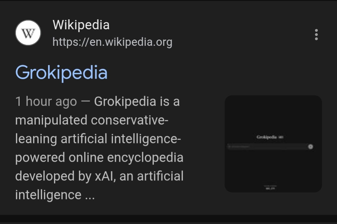 aravi03's tweet photo. @elonmusk This is what Wikipedia says about Grokipedia btw https://t.co/FWsTQolsSV