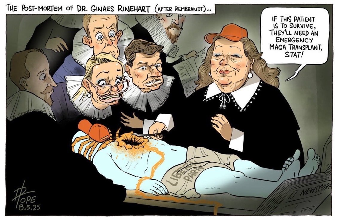 CaraMia200's tweet photo. @IxatDnats @Stephen___Burns @sussanley @Albo This is #Rinehart’s #LNPplan:
-#Ley goes
-#NettZero goes
-#HastieCultist leader
-#CoinOperatedPrice dep
-#CultureWars full blast
Back to the comfort zone for #GinasBlokes. https://t.co/9EkKqpYiQU