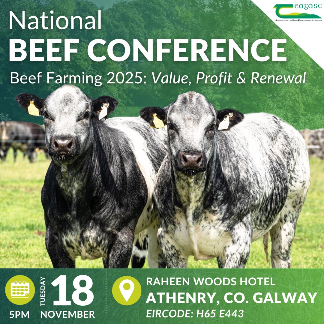 📣📣Teagasc Beef Conference 2025
Highlights:
👩‍⚕️🐄 Managing suckler cow performance
🧬 Myostatin gene &amp; breeding decisions
💶 Global beef price outlook
📈 Finance planning for 2025 &amp; beyond
👨‍👩‍👦 Passing on the farm
 Forums feature farmers, mart representatives  &amp; industry experts!