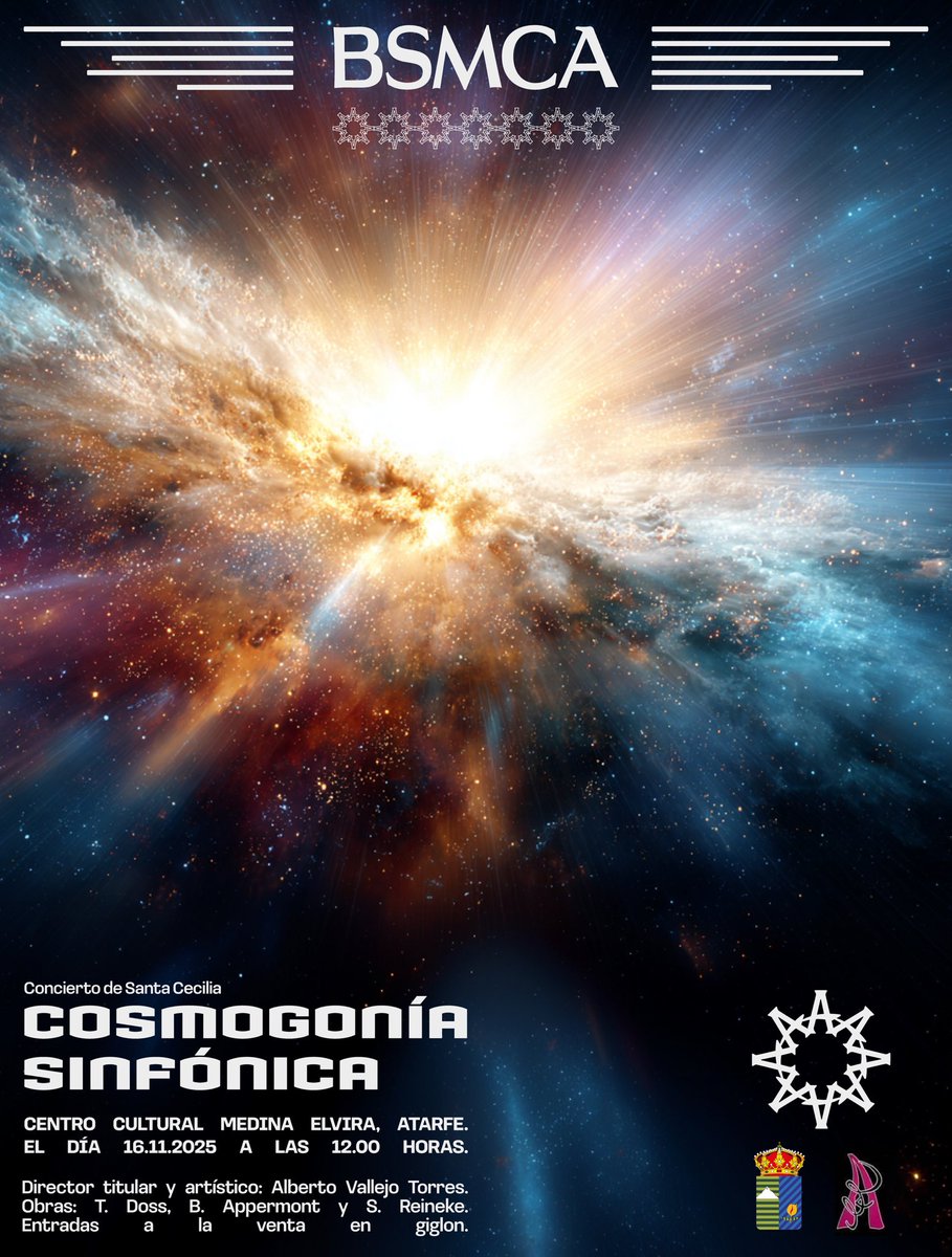 ✨ COSMOGONÍA SINFÓNICA ✨

La BSMCA presenta un nuevo viaje musical con motivo de Sta. Cecilia: una experiencia sonora que explora la creación, la energía del cosmos y la esperanza de un nuevo amanecer.

📅 Domingo, 16 de noviembre 🕛 12:00 h 📍 Centro Cultural Medina Elvira