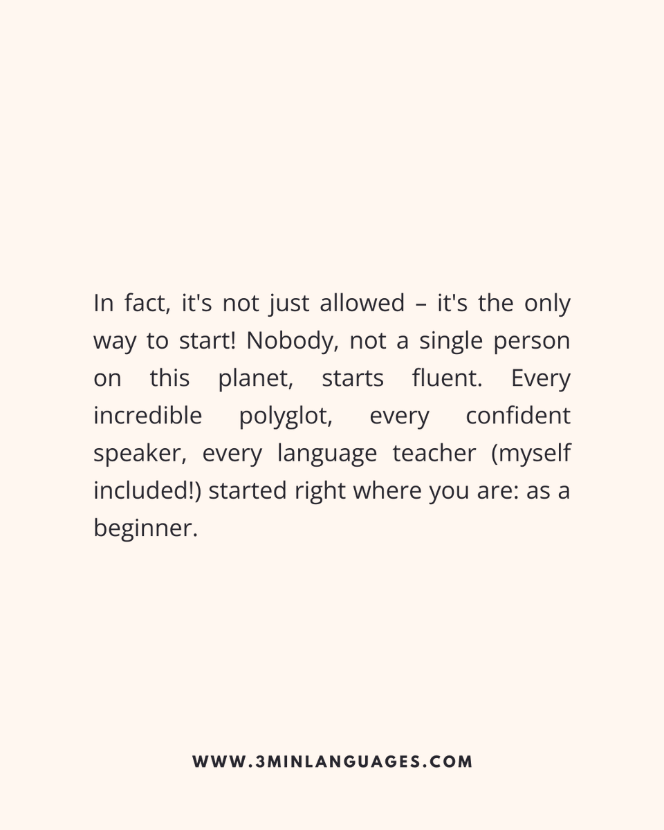 3MLanguages's tweet image. You’re allowed to be a beginner.
 Start messy, start small, but start.
 👉 Begin with 3 minutes: 3minlanguages.com

#3MinuteLanguages #StudyIn3 #LanguageLearning #MicroLearning #Consistency #LearnFrench #LearnSpanish #LearnGerman #LearnItalian #LearnPortuguese