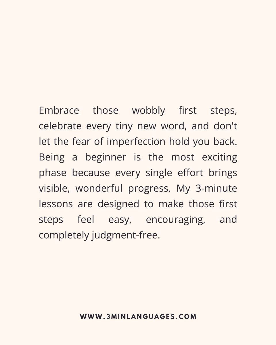 3MLanguages's tweet image. You’re allowed to be a beginner.
 Start messy, start small, but start.
 👉 Begin with 3 minutes: 3minlanguages.com

#3MinuteLanguages #StudyIn3 #LanguageLearning #MicroLearning #Consistency #LearnFrench #LearnSpanish #LearnGerman #LearnItalian #LearnPortuguese