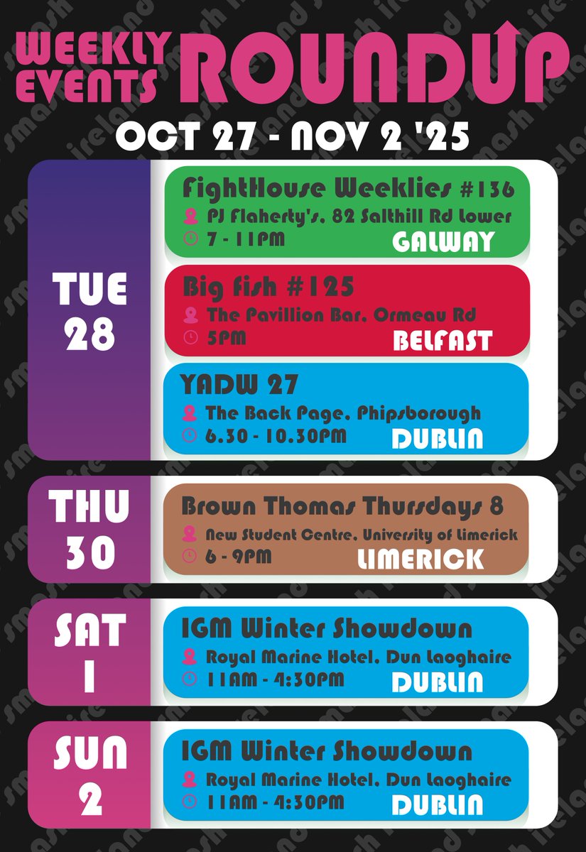 Happy Halloween, Smash Ireland! 

This week sees the return of IGM, one of the largest gaming events in the country, with a vibrant market and convention sweetening the deal for those participating in the already stacked bracket!