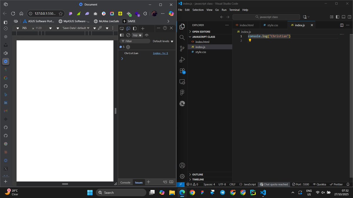 Chris_UIdesign's tweet image. Week 16, Day 42 of becoming a Front-end Engineer with @devanddesignhq ;
I just created my first Javascript program.
Previously, we were taught by @Joe_brendan_ to see HTML and CSS features as elements of the web but this week our minds have shifted from elements to Data because…