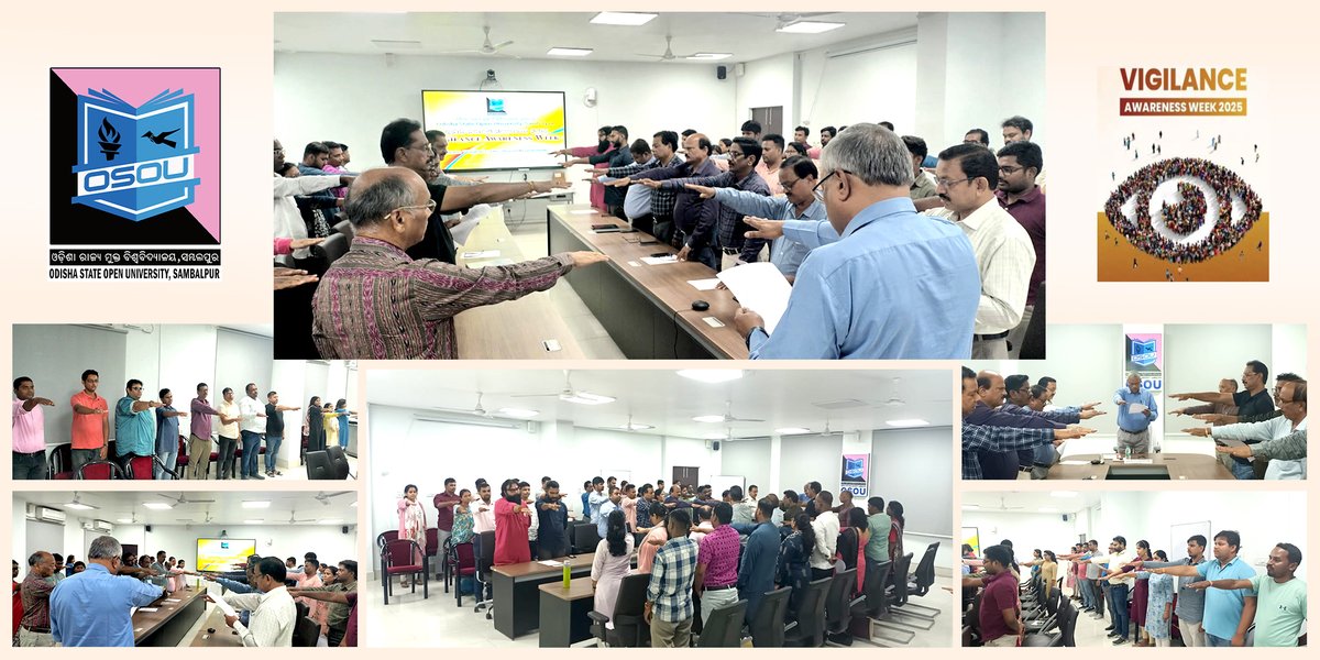 OsouOdisha's tweet image. OSOU observed #VigilanceAwarenessWeek 2025 (27 Oct–2 Nov) with the theme “Vigilance: Our Shared Responsibility.”
Officers, Faculty &amp;amp; Staff took the Integrity Pledge, reaffirming commitment to honesty, transparency &amp;amp; accountability. 🕊️ #IntegrityPledge #OSOU
