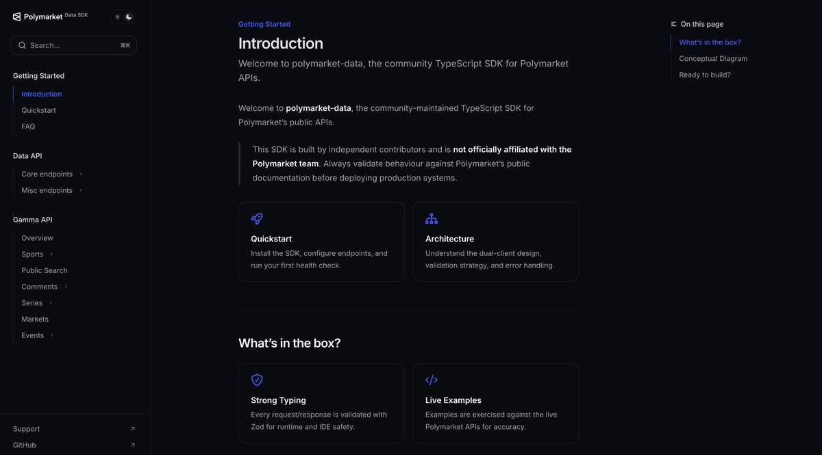 SuhailKakar's tweet image. introducing polymarket data sdk

an open source client library for @polymarket that  allows you to create any kind of prediction market apps with polymarket data

includes:
- market, sports, events, and portfolio data
- works across web, mobile &amp;amp; server