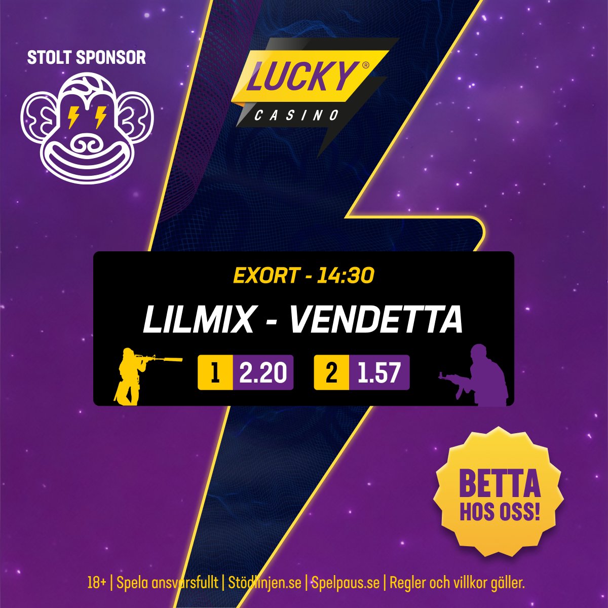 Luckycasinose's tweet photo. 📱 Sportsbook i fickan, alltid öppet
🎮 @Lilmixgg mot Vendetta🔥
⚡️ Vi har oddsen!
#lilmix #lilfam #esports #united21
18+ | Spela ansvarsfullt | https://t.co/5UGyZNR41u | https://t.co/FNWWn5dsjR | Regler och villkor gäller. https://t.co/34GimzZrch