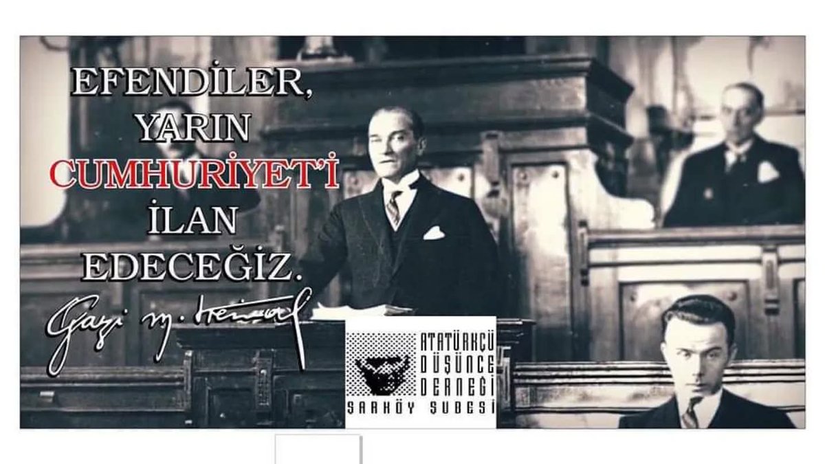 Efendiler,
Yarın Cumhuriyet’i ilan edeceğiz.
28 Ekim 1923

Gazi Mustafa Kemal 𝐀𝐓𝐀𝐓𝐔̈𝐑𝐊

#TürkiyeCumhuriyeti102Yaşında 🇹🇷
#İlelebetCumhuriyet ♥️

#AddŞarköyŞubesi