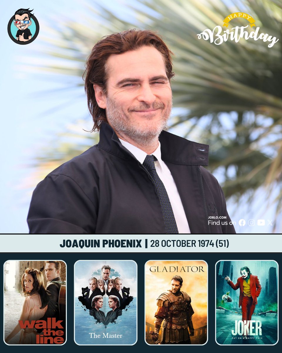 joblocom's tweet image. Joaquin Phoenix turns 51 today! 🎂  
 #JoaquinPhoenix #JokerMovie #Gladiator #WalkTheLine