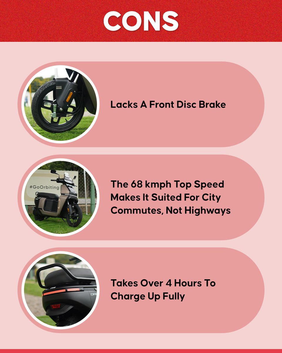 91wheels's tweet image. TVS Orbiter — the good and the not-so-good ⚙️
Check out its key pros &amp;amp; cons before you decide 💥

#TVSOrbiter #tvs #ElectricScooter #prosandcons #91Wheels