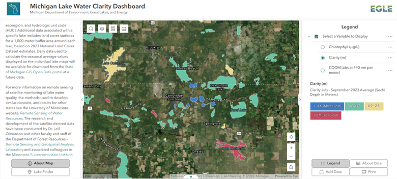 MichiganEGLE's tweet image. 🌊 EGLE launches the Michigan Lake Water Clarity Dashboard!

Explore lake clarity, algal biomass, and color for 6,000+ inland lakes (2018–2023) with interactive maps and trends. Learn more and explore: tinyurl.com/345735am