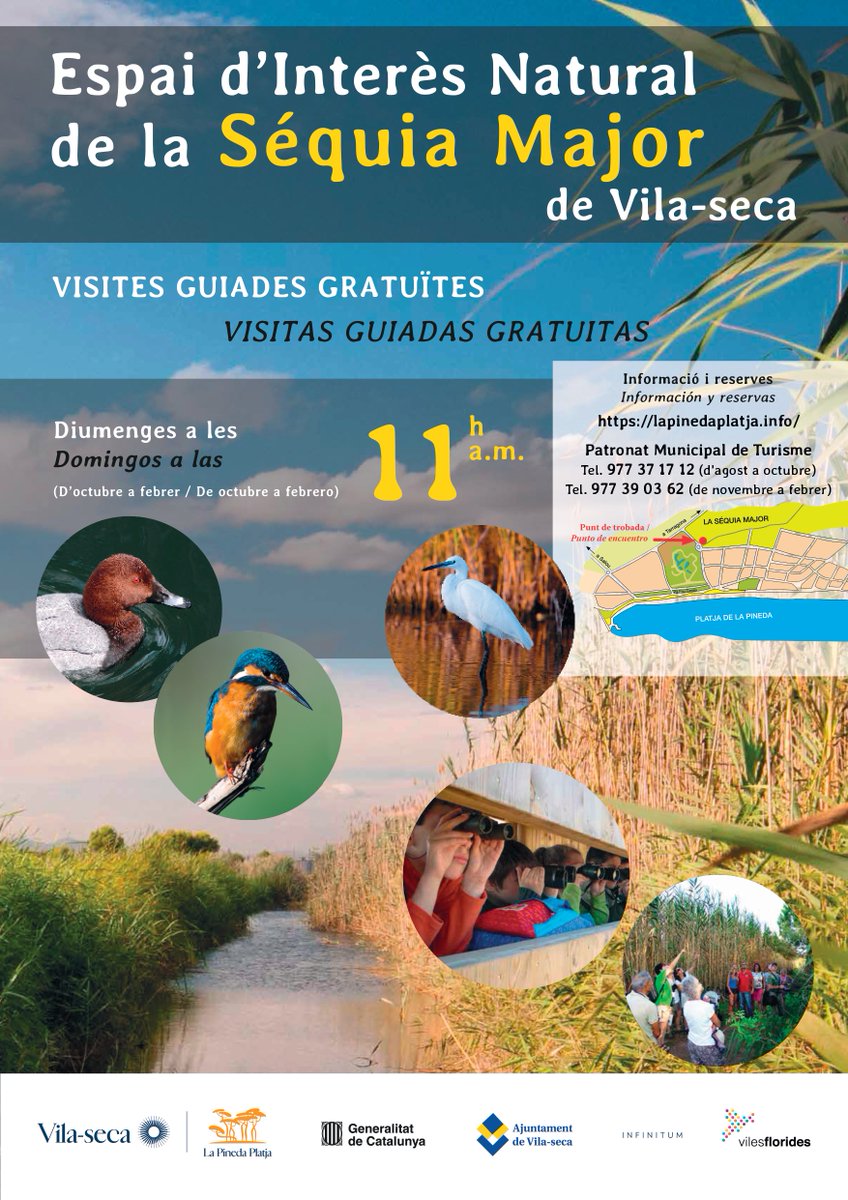🦆 Tots els diumenges a les 11h podeu visitar l'Espai d'Interès Natural de la Séquia Major a través d'interessants visites guiades gratuïtes! 😍

Més info 👉 tuit.cat/0p5uh

#CostaDaurada <a href="/lapinedaplatja/">Turisme Vila-seca</a>