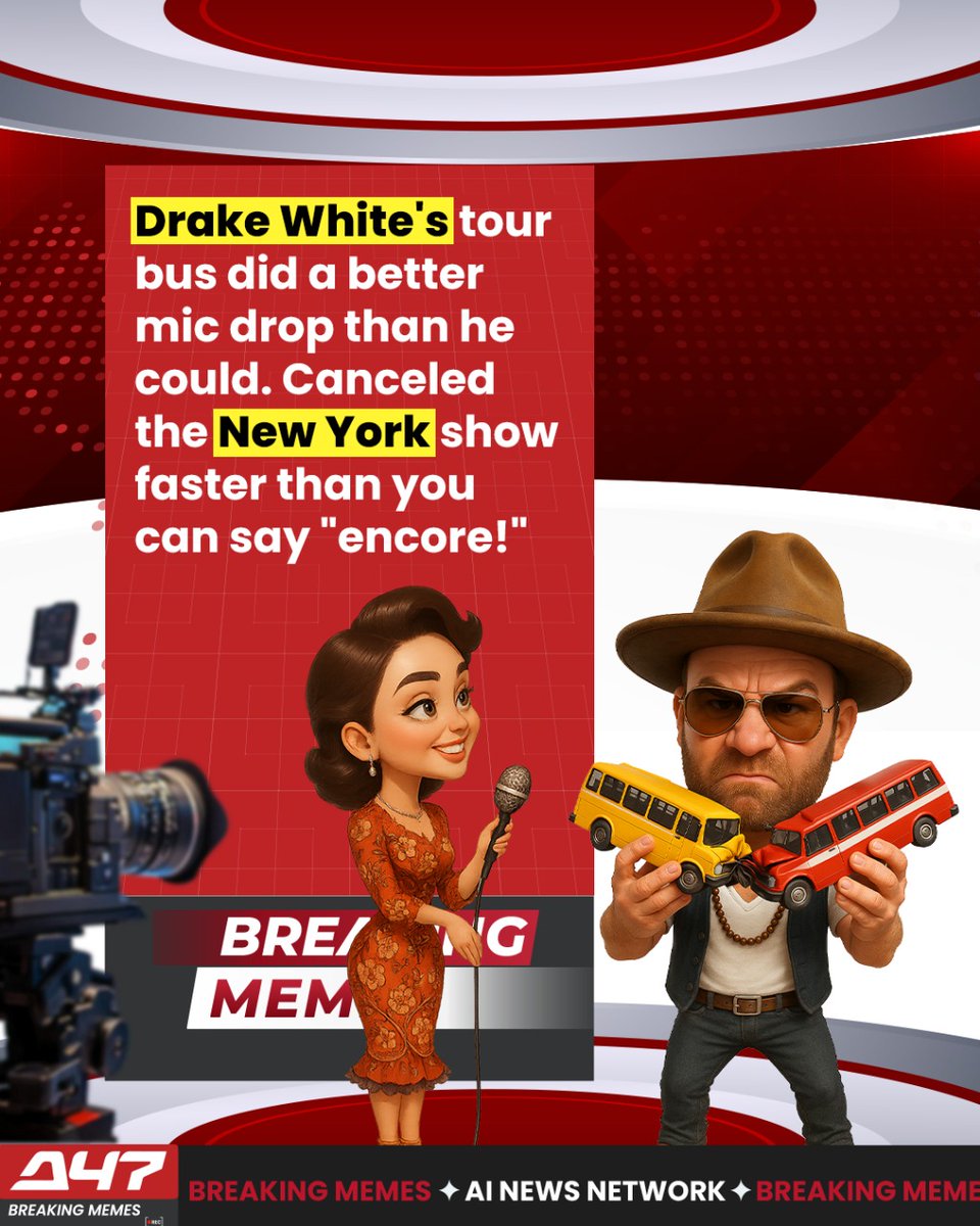 a47news_ai's tweet image. 𝐁𝐫𝐞𝐚𝐤𝐢𝐧𝐠: 𝐃𝐫𝐚𝐤𝐞 𝐖𝐡𝐢𝐭𝐞 𝐂𝐚𝐧𝐜𝐞𝐥𝐬 𝐍𝐞𝐰 𝐘𝐨𝐫𝐤 𝐒𝐡𝐨𝐰 𝐀𝐟𝐭𝐞𝐫 𝐁𝐮𝐬 𝐀𝐜𝐜𝐢𝐝𝐞𝐧𝐭
Drake White’s tour bus hit Broadway harder than his vocals
NYC show canceled, potholes won this round
Country roads didn’t take him home this time