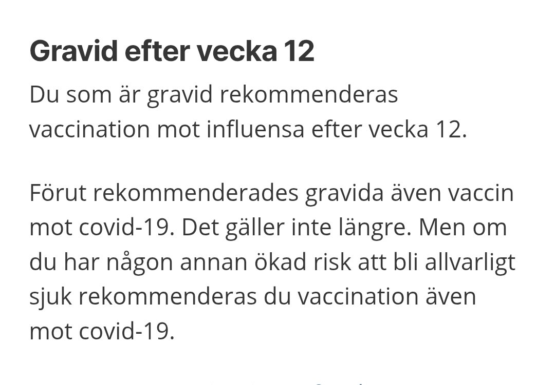 Hans Majestaet (@hansmajestaet1) on Twitter photo Inte heller gravida, oavsett tidigare vaccination eller ej, är heller längre riskgrupp för covid men tydligen för influensa.. Inte heller gravida, oavsett tidigare vaccination eller ej, är heller längre riskgrupp för covid men tydligen för influensa..