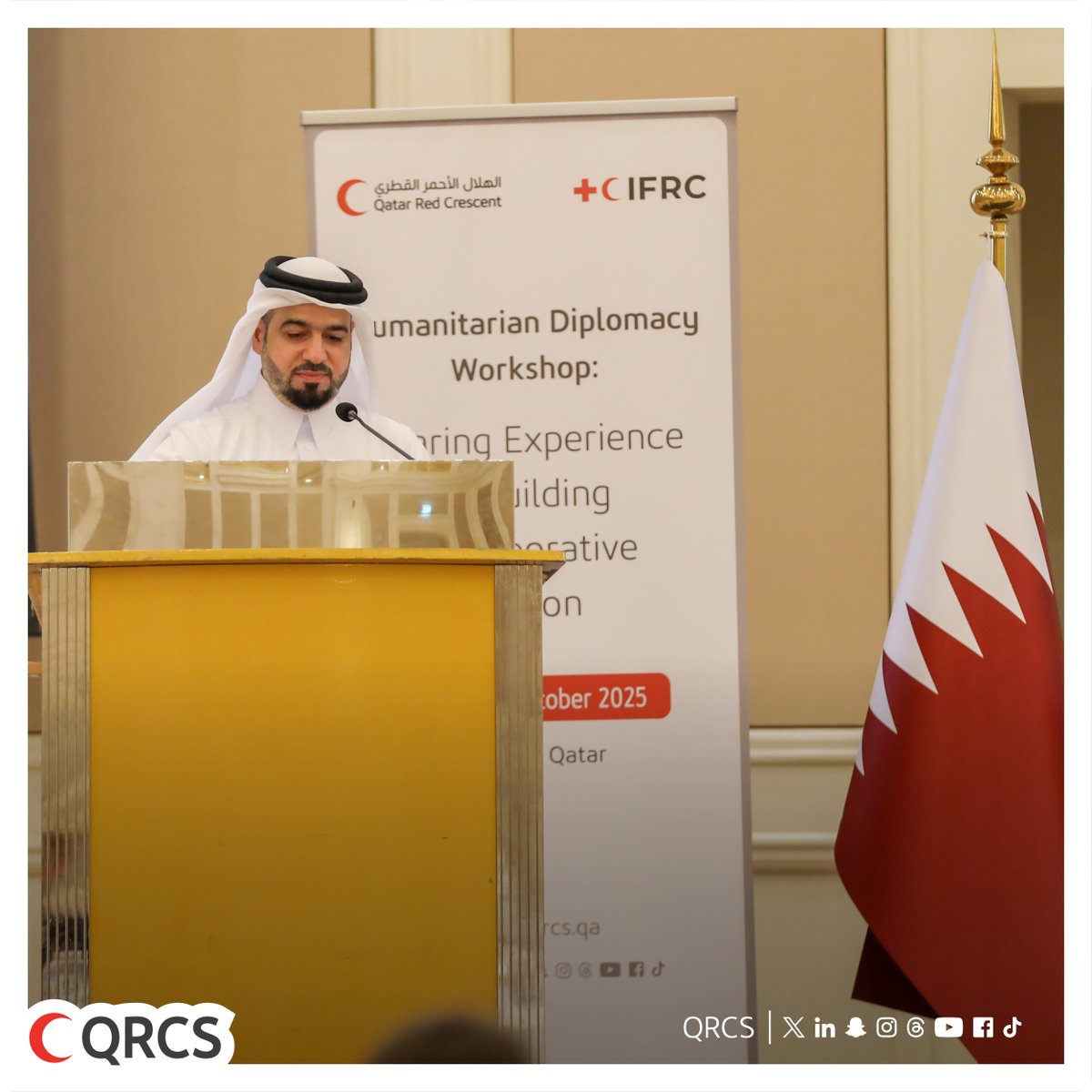 #QRCS Sec-Gen <a href="/Faisal_AlEmadi/">فيصل محمد العمادي</a> : “In #Qatar, we strongly believe in cooperation, dialogue &amp; solidarity. For many years, our country has been a firm advocate for humanitarian diplomacy — building bridges among nations, institutions &amp; communities”