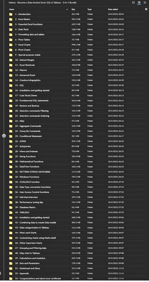 _evon3929's tweet image. Data Analytics from Zero to Expert Free Course 😲 
A Udemy Complete Paid Course for Free.
This Course covers;
- Excel
- SQL
- Python
- Tableau
→ Many more..
To get it simply Dm 24 hours
1. Follow (so that I can DM)
2. Like & Repost (Must)
3. Type "Learn" to get Link in DM 🧲