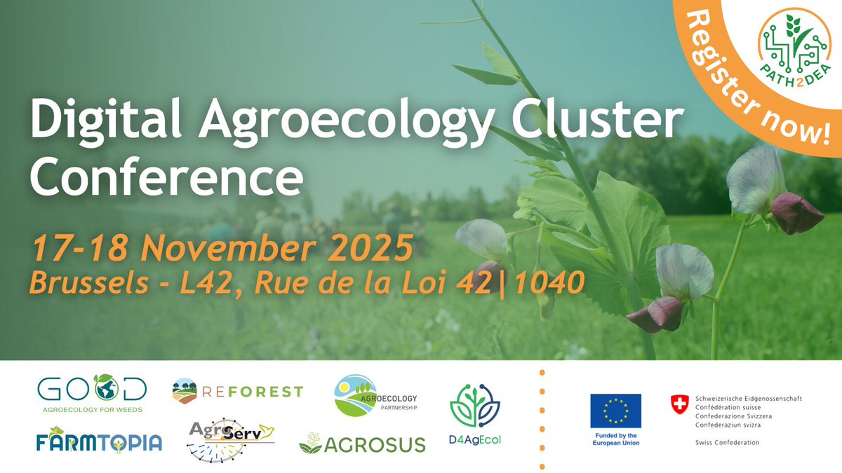 🌱 The future of #Agroecology is here!

🌍Join us 17–18 Nov 2025 (Brussels &amp; Online) 

ReForest leads a workshop on “Co-creation &amp; Living Labs”

🔗 Agenda: path2dea.eu/fileadmin/path…
📝 Register: path2dea.eu/service/news/d…

#SustainableFarming #ReForestEU #DigitalFarming #HorizonEU